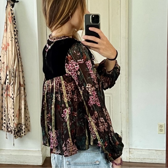 Zara boho glam velvet embroidered blouse - Picture 1 of 13
